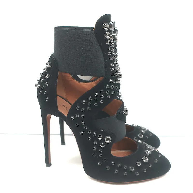 Bottines Alaia à découpes en daim noir clouté Taille 39 Bottines à talons hauts