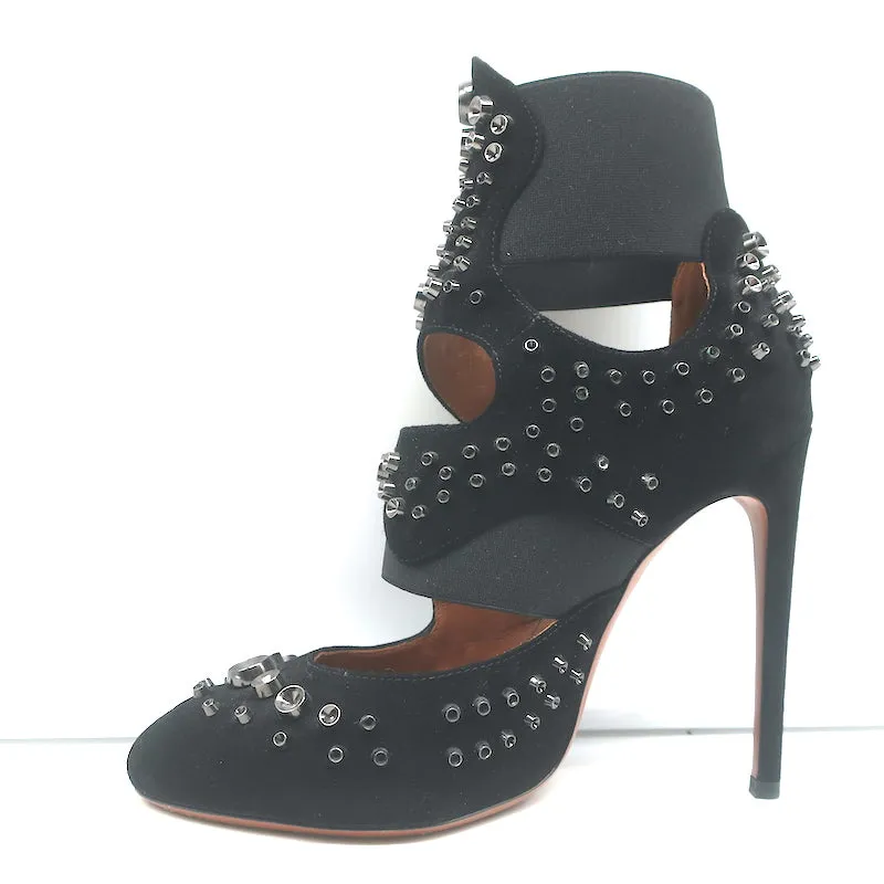 Bottines Alaia à découpes en daim noir clouté Taille 39 Bottines à talons hauts