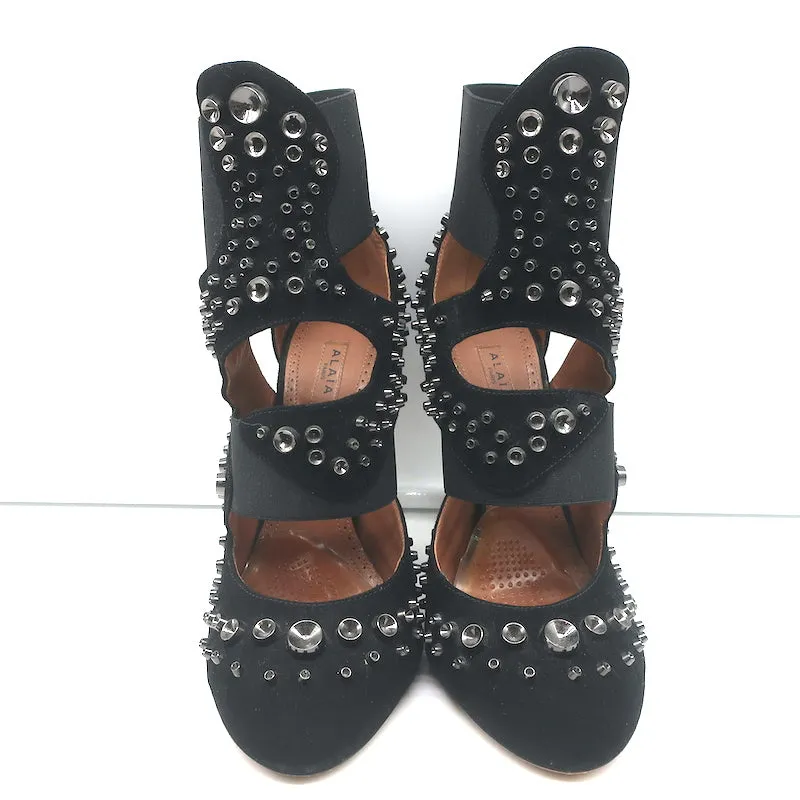 Bottines Alaia à découpes en daim noir clouté Taille 39 Bottines à talons hauts
