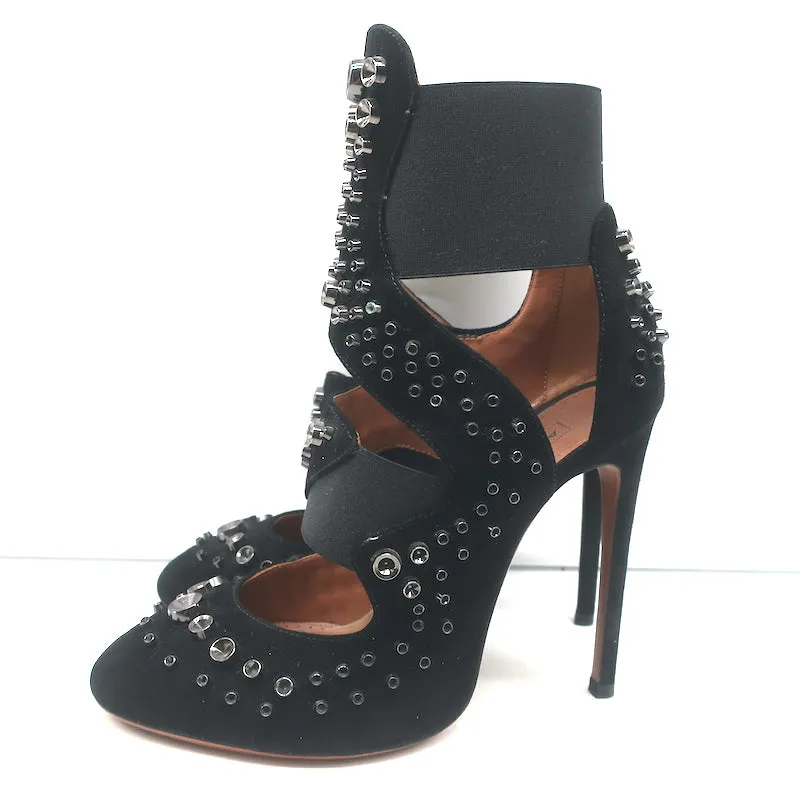Bottines Alaia à découpes en daim noir clouté Taille 39 Bottines à talons hauts