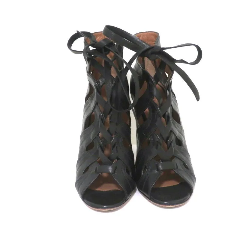 Bottines Alaia à lacets en cuir ajouré noir taille 36.5 avec bout ouvert