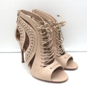 Bottines Alaia à lacets avec découpes en cuir nude taille 38.5 à bout ouvert