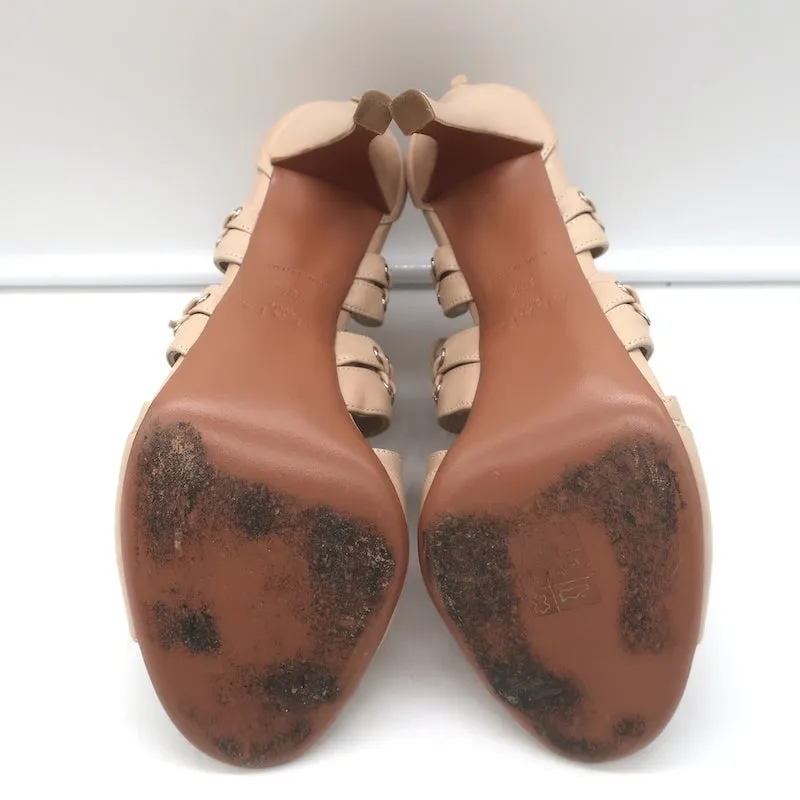 Bottines Alaia à lacets avec découpes en cuir nude taille 38.5 à bout ouvert
