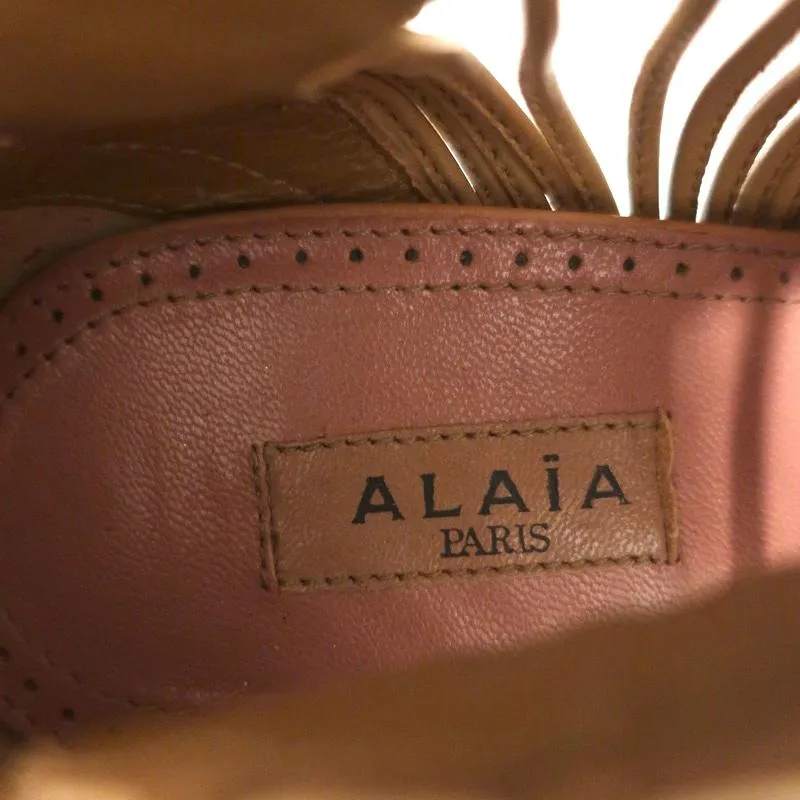 Bottines Alaia à lacets avec bout ouvert en cuir camel taille 37 à talon haut
