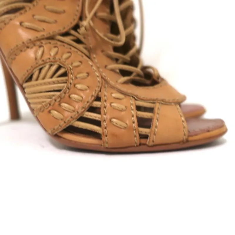 Bottines Alaia à lacets avec bout ouvert en cuir camel taille 37 à talon haut