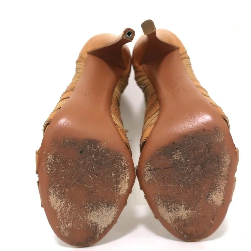 Bottines Alaia à lacets avec bout ouvert en cuir camel taille 37 à talon haut