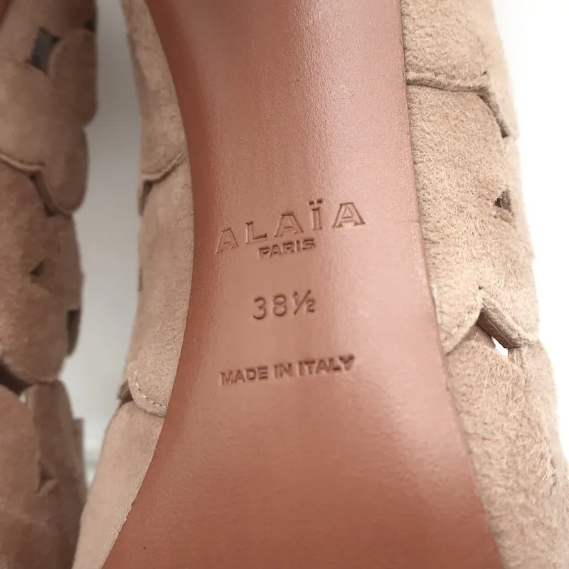 Bottines Alaia en Suédé Nude Taille 38.5 à Bout Ouvert et Découpe Laser