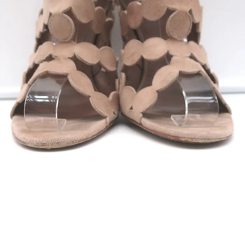 Bottines Alaia en Suédé Nude Taille 38.5 à Bout Ouvert et Découpe Laser