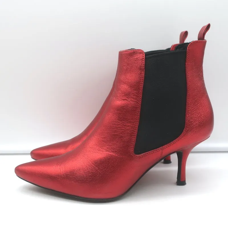 ANINE BING Bottes Chelsea Stevie en Cuir Métallisé Rouge Taille 37 Bout Pointu