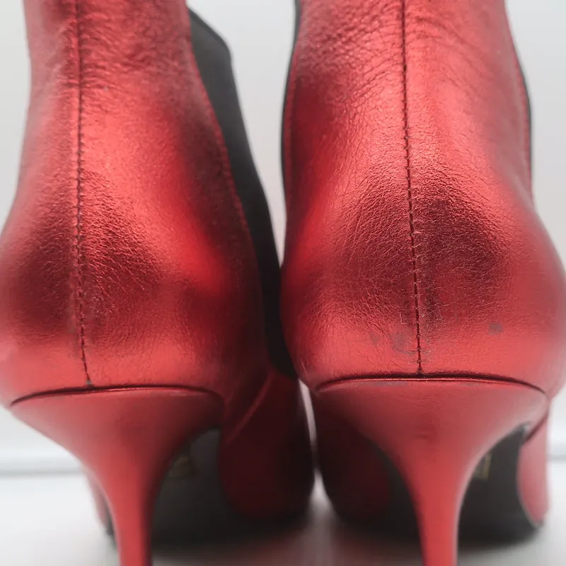 ANINE BING Bottes Chelsea Stevie en Cuir Métallisé Rouge Taille 37 Bout Pointu