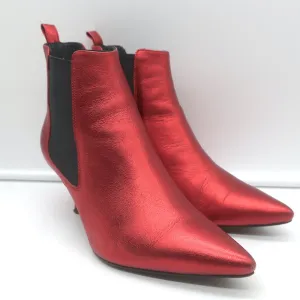 ANINE BING Bottes Chelsea Stevie en Cuir Métallisé Rouge Taille 37 Bout Pointu