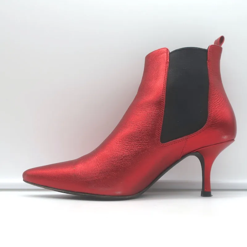ANINE BING Bottes Chelsea Stevie en Cuir Métallisé Rouge Taille 37 Bout Pointu