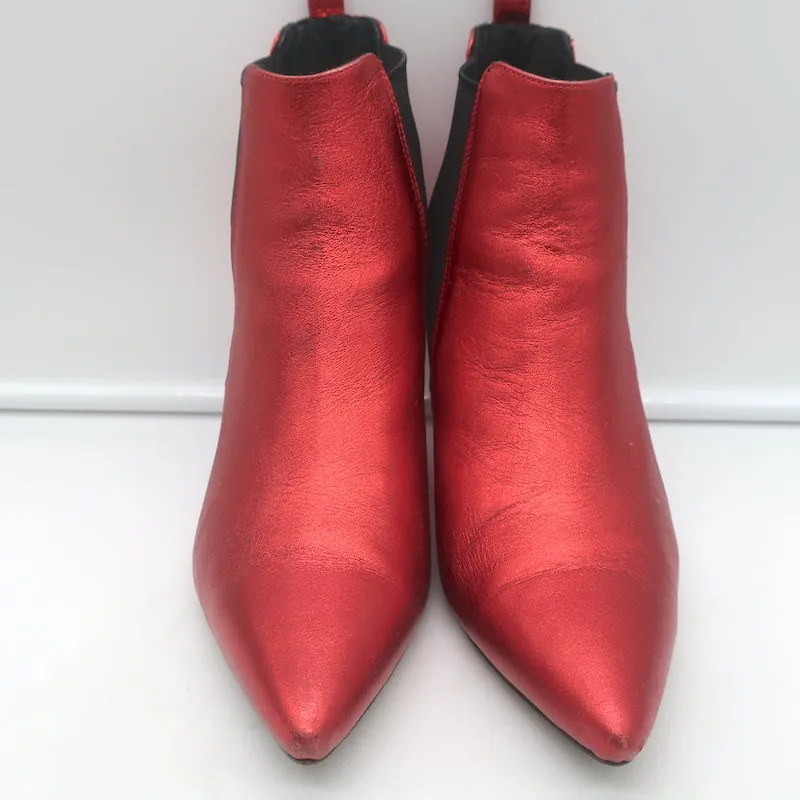 ANINE BING Bottes Chelsea Stevie en Cuir Métallisé Rouge Taille 37 Bout Pointu