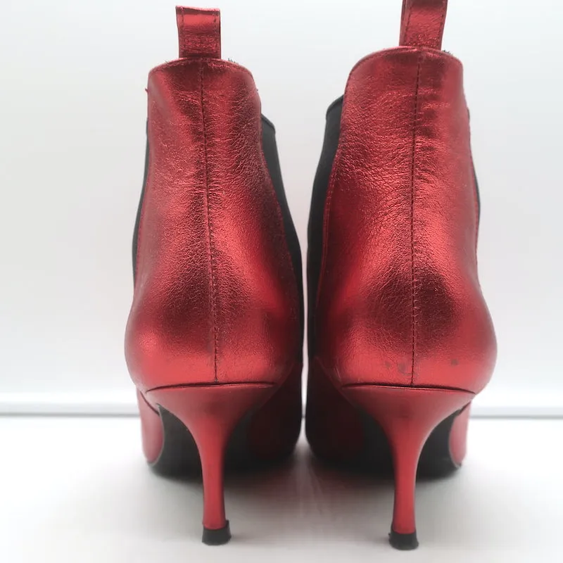 ANINE BING Bottes Chelsea Stevie en Cuir Métallisé Rouge Taille 37 Bout Pointu
