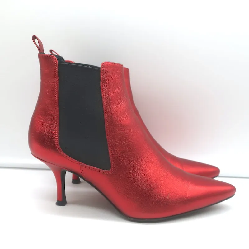 ANINE BING Bottes Chelsea Stevie en Cuir Métallisé Rouge Taille 37 Bout Pointu