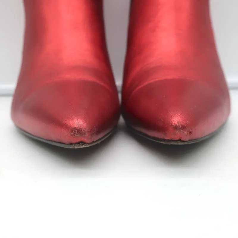 ANINE BING Bottes Chelsea Stevie en Cuir Métallisé Rouge Taille 37 Bout Pointu