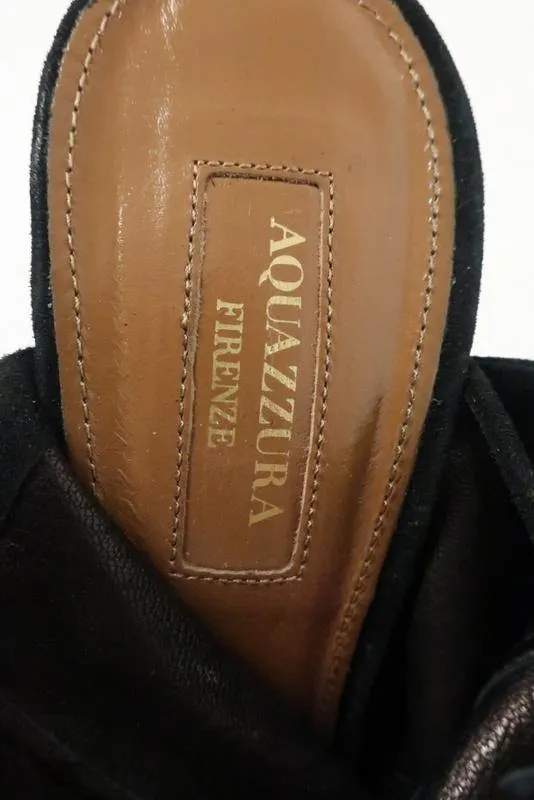 Bottines Aquazzura Pasadena Noir en Suède à Découpes Taille 39 Bout Ouvert Talon à Lacer
