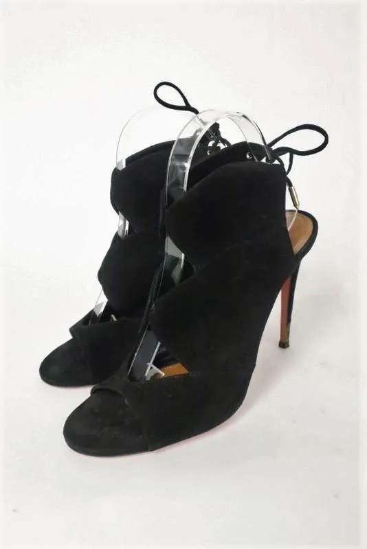 Bottines Aquazzura Pasadena Noir en Suède à Découpes Taille 39 Bout Ouvert Talon à Lacer