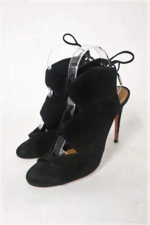Bottines Aquazzura Pasadena Noir en Suède à Découpes Taille 39 Bout Ouvert Talon à Lacer