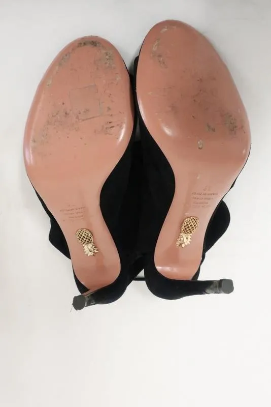 Bottines Aquazzura Pasadena Noir en Suède à Découpes Taille 39 Bout Ouvert Talon à Lacer