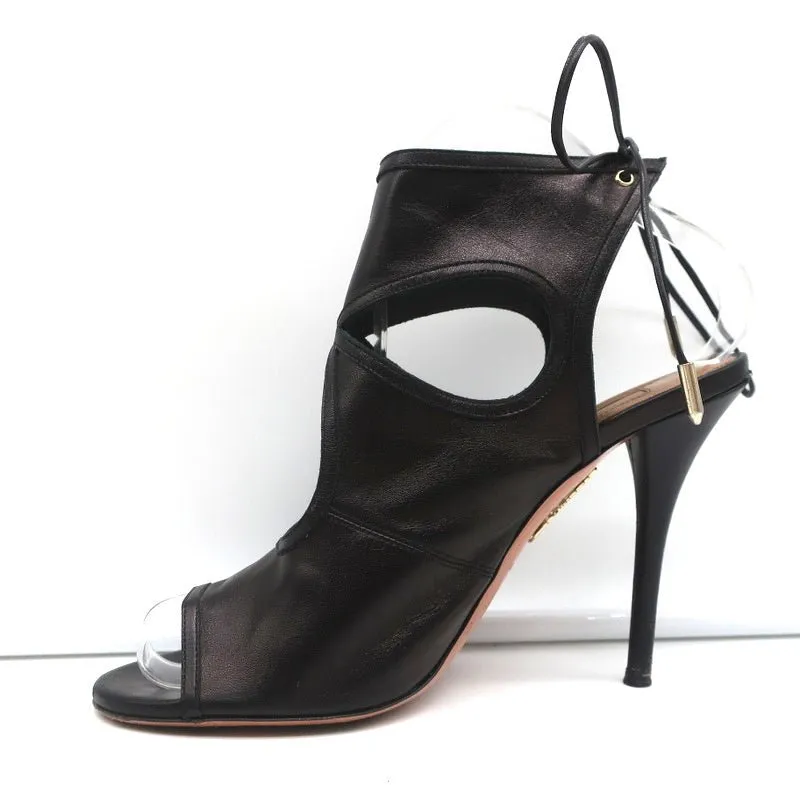 Aquazzura Bottines Sexy Thing à Découpes en Cuir Noir Taille 38 Talons Ouverts