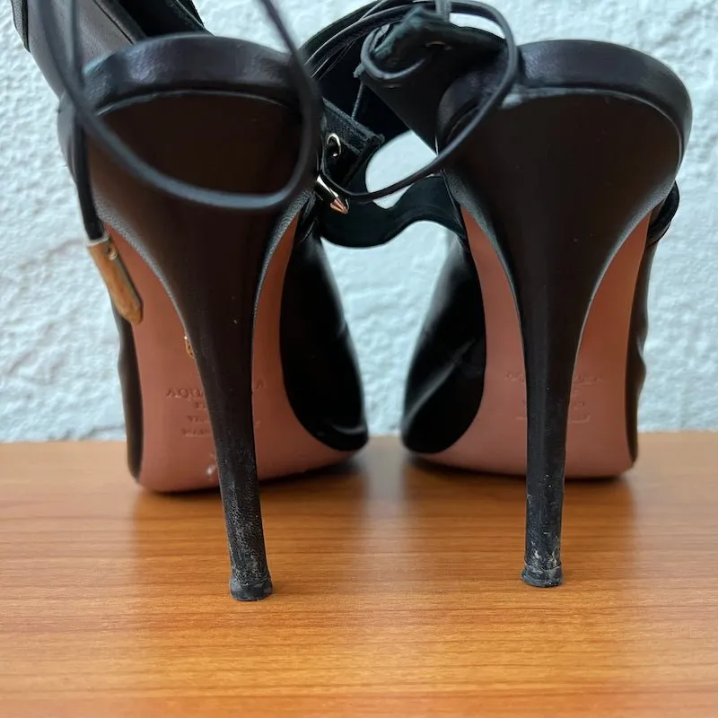 Aquazzura Bottines Sexy Thing à Découpes en Cuir Noir Taille 38 Talons Ouverts