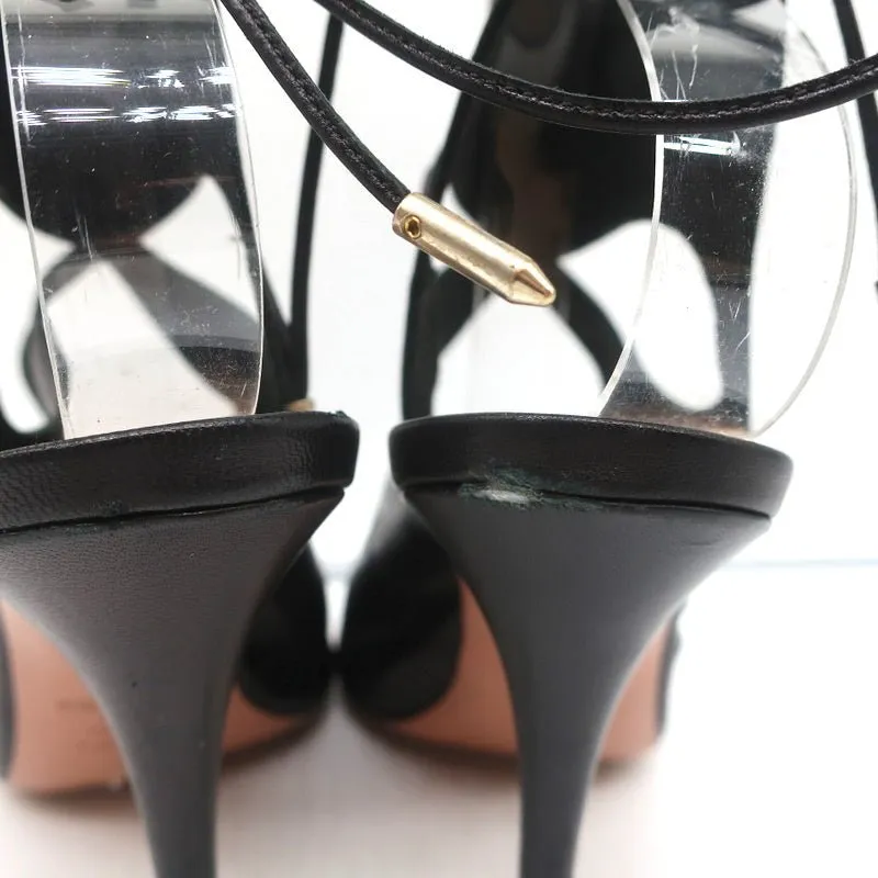 Aquazzura Bottines Sexy Thing à Découpes en Cuir Noir Taille 38 Talons Ouverts