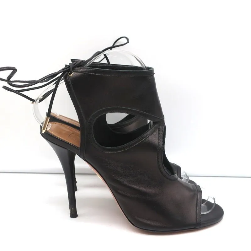 Aquazzura Bottines Sexy Thing à Découpes en Cuir Noir Taille 38 Talons Ouverts