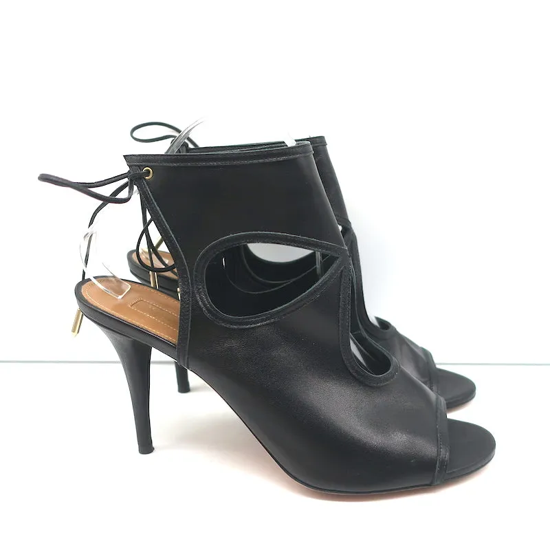Aquazzura Bottines Sexy Thing à Découpes en Cuir Noir Taille 40 Talons Ouverts