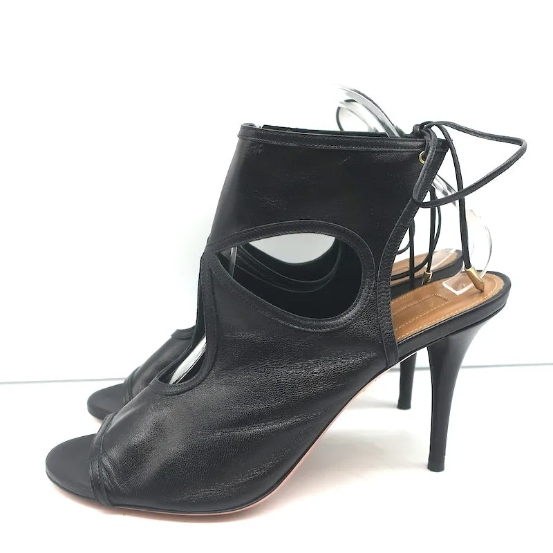 Aquazzura Bottines Sexy Thing à Découpes en Cuir Noir Taille 40 Talons Ouverts