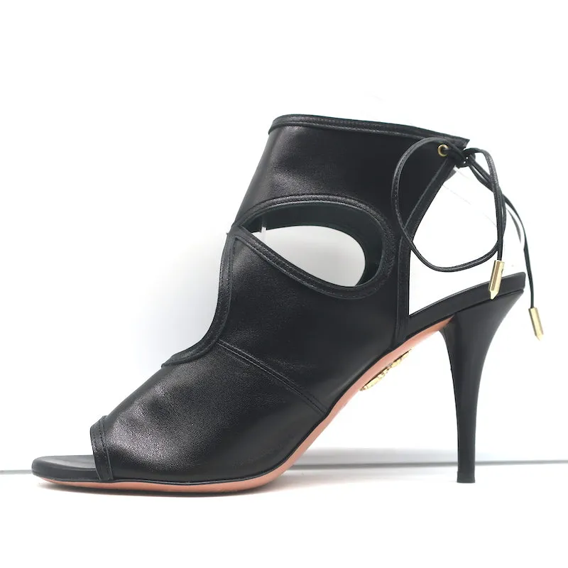 Aquazzura Bottines Sexy Thing à Découpes en Cuir Noir Taille 40 Talons Ouverts