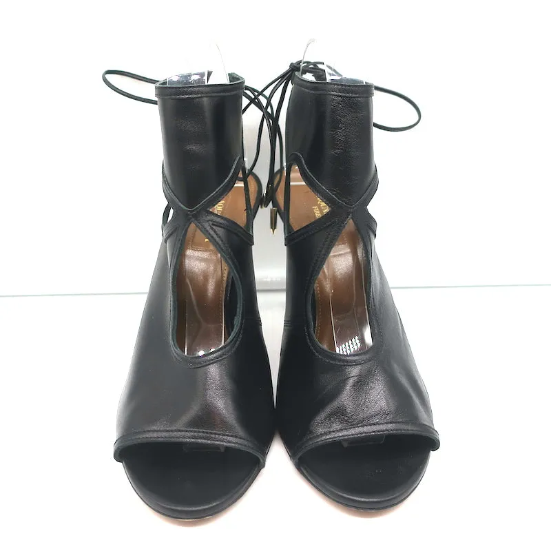 Aquazzura Bottines Sexy Thing à Découpes en Cuir Noir Taille 40 Talons Ouverts