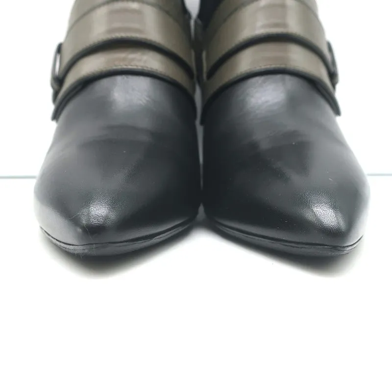 Balenciaga Bottines à Talon Coin Noir & Gris Cuire Taille 39.5 Bout Pointu Bottes Cheville