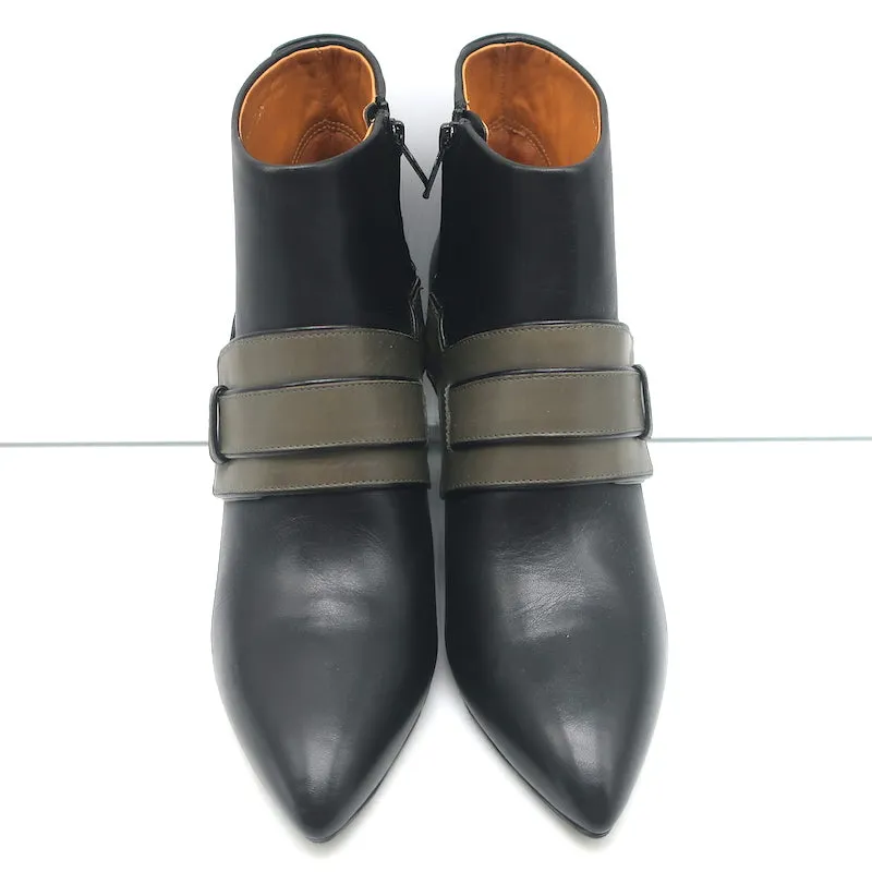 Balenciaga Bottines à Talon Coin Noir & Gris Cuire Taille 39.5 Bout Pointu Bottes Cheville
