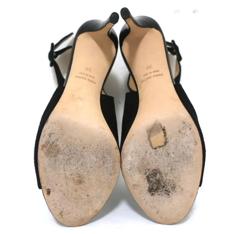 Barneys New York Co-Op Bottines Slingback en Suède Noir Taille 38 Talon Ouvert