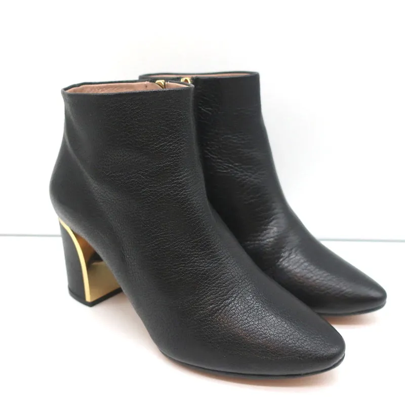 Bottines Chloe Beckie à Pompons Dorés en Cuir Noir Taille 36.5 à Talon Moyen