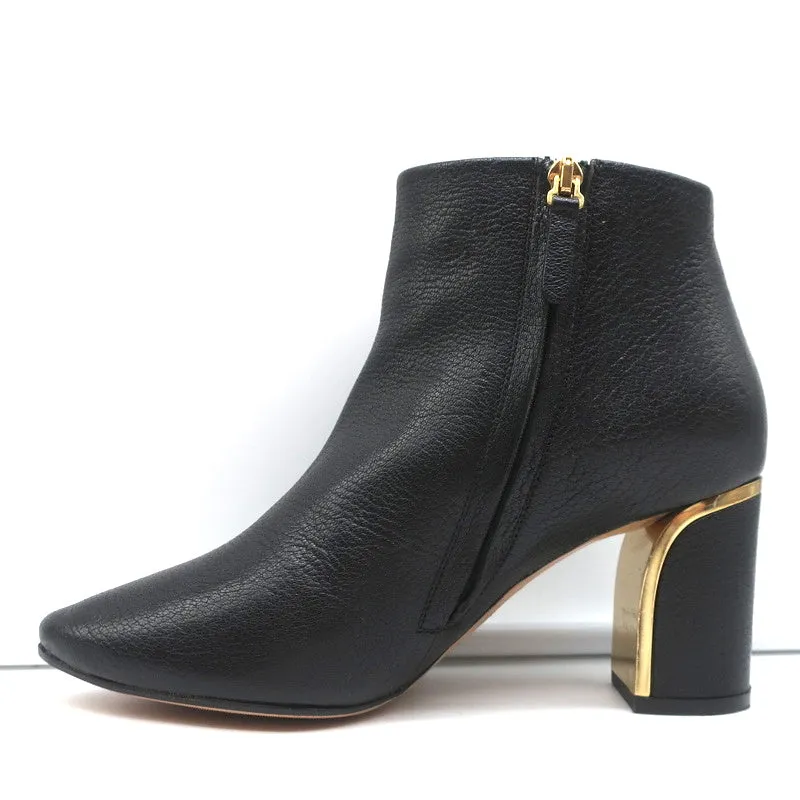 Bottines Chloe Beckie à Pompons Dorés en Cuir Noir Taille 36.5 à Talon Moyen