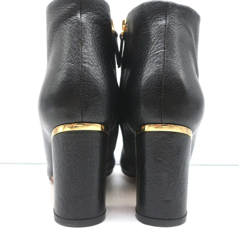 Bottines Chloe Beckie à Pompons Dorés en Cuir Noir Taille 36.5 à Talon Moyen