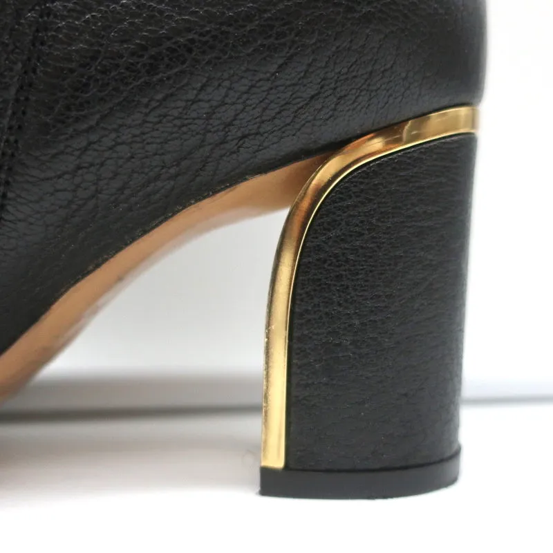 Bottines Chloe Beckie à Pompons Dorés en Cuir Noir Taille 36.5 à Talon Moyen