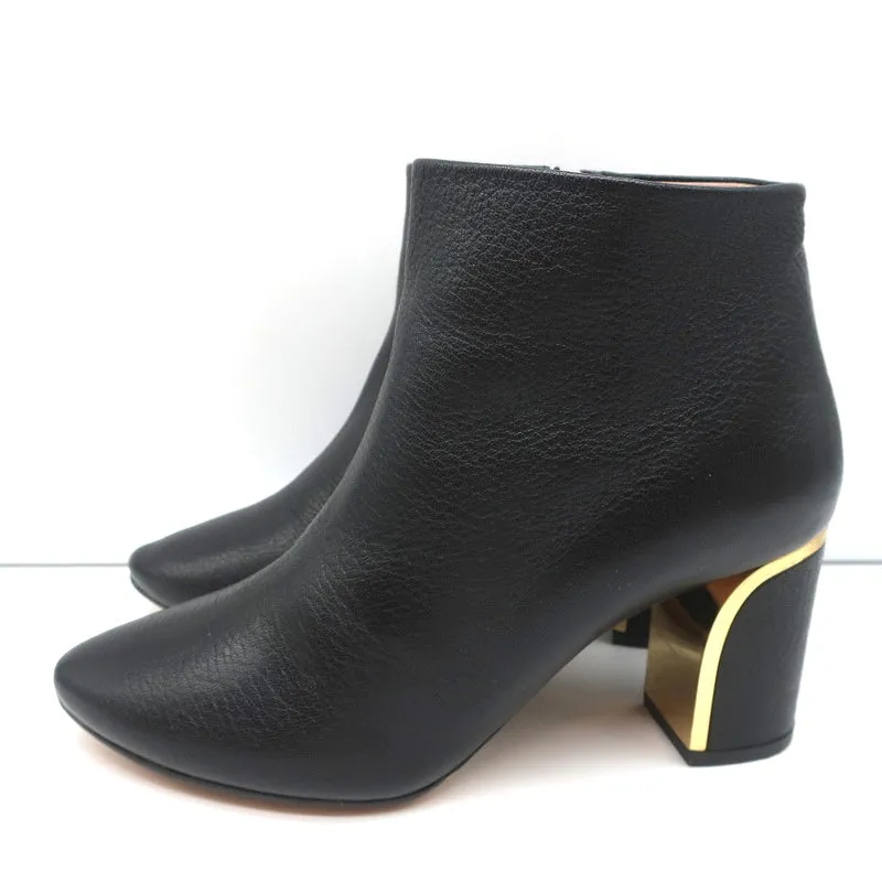 Bottines Chloe Beckie à Pompons Dorés en Cuir Noir Taille 36.5 à Talon Moyen
