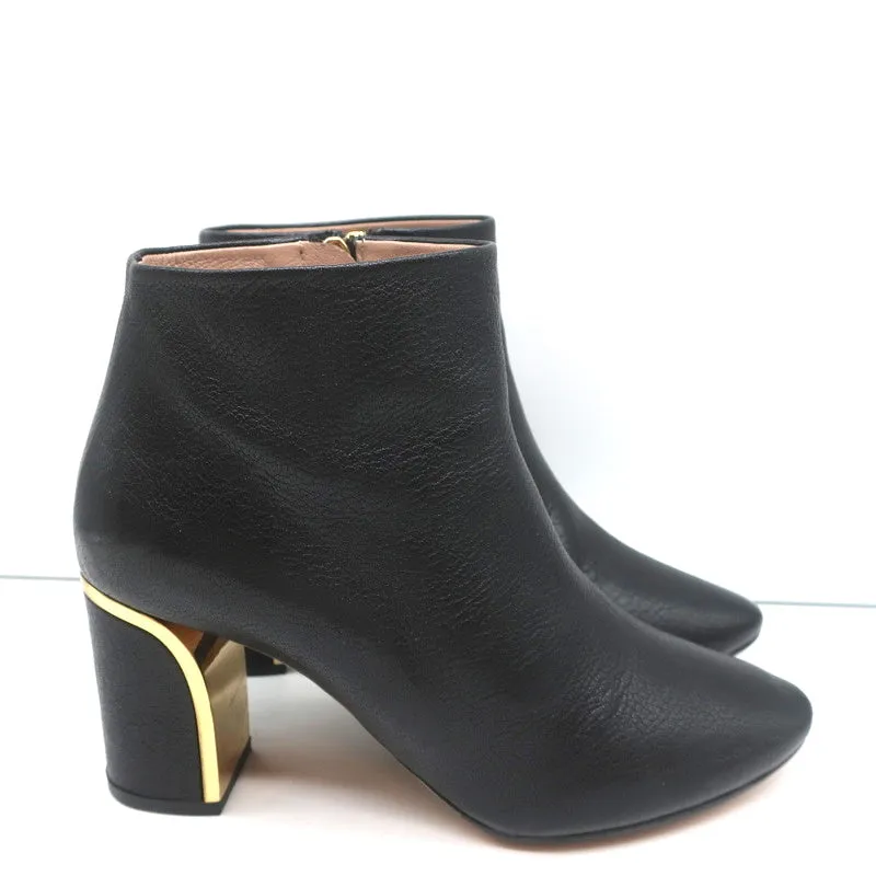 Bottines Chloe Beckie à Pompons Dorés en Cuir Noir Taille 36.5 à Talon Moyen