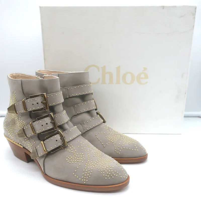 Bottes chelsea Chloe Susanna à clous gris cendre en daim taille 36 avec boucle NEUVES