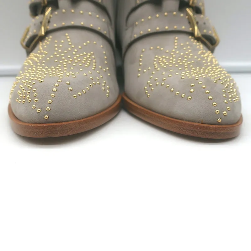 Bottes chelsea Chloe Susanna à clous gris cendre en daim taille 36 avec boucle NEUVES