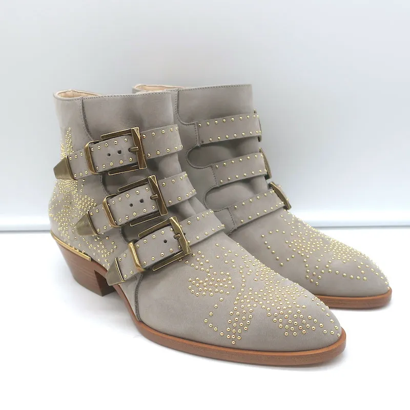 Bottes chelsea Chloe Susanna à clous gris cendre en daim taille 36 avec boucle NEUVES