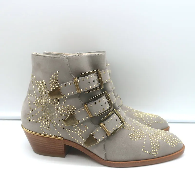Bottes chelsea Chloe Susanna à clous gris cendre en daim taille 36 avec boucle NEUVES