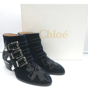 Bottes chelsea Chloe Susanna en velours clouté marine taille 35.5 avec boucle NEUVES