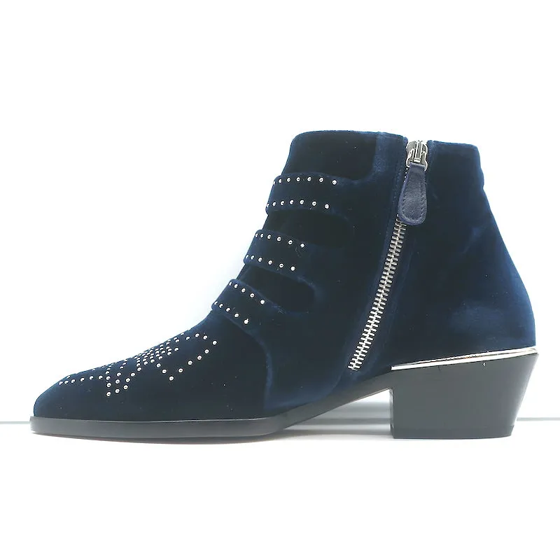 Bottes chelsea Chloe Susanna en velours clouté marine taille 35.5 avec boucle NEUVES