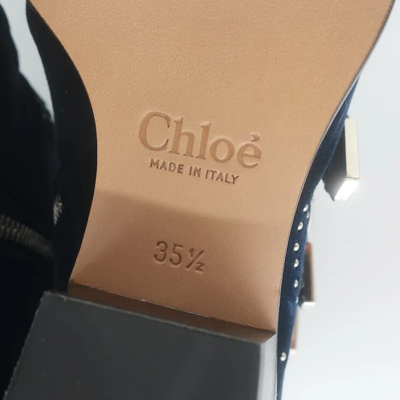 Bottes chelsea Chloe Susanna en velours clouté marine taille 35.5 avec boucle NEUVES