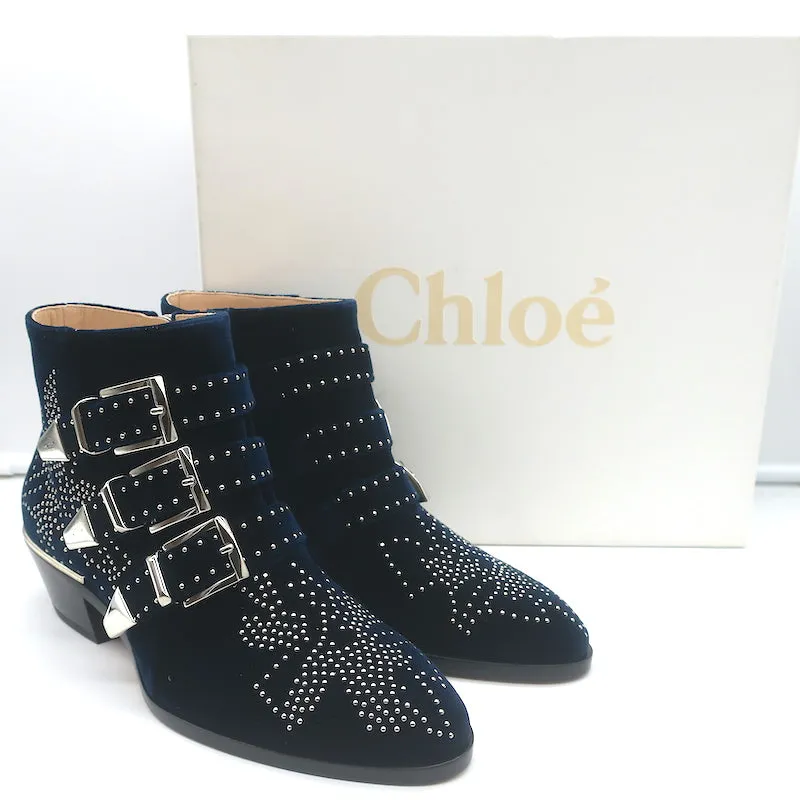 Bottes chelsea Chloe Susanna en velours clouté marine taille 35.5 avec boucle NEUVES