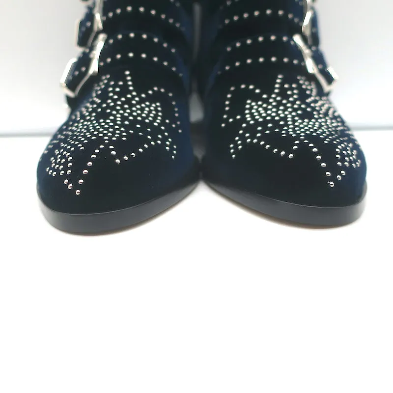Bottes chelsea Chloe Susanna en velours clouté marine taille 35.5 avec boucle NEUVES